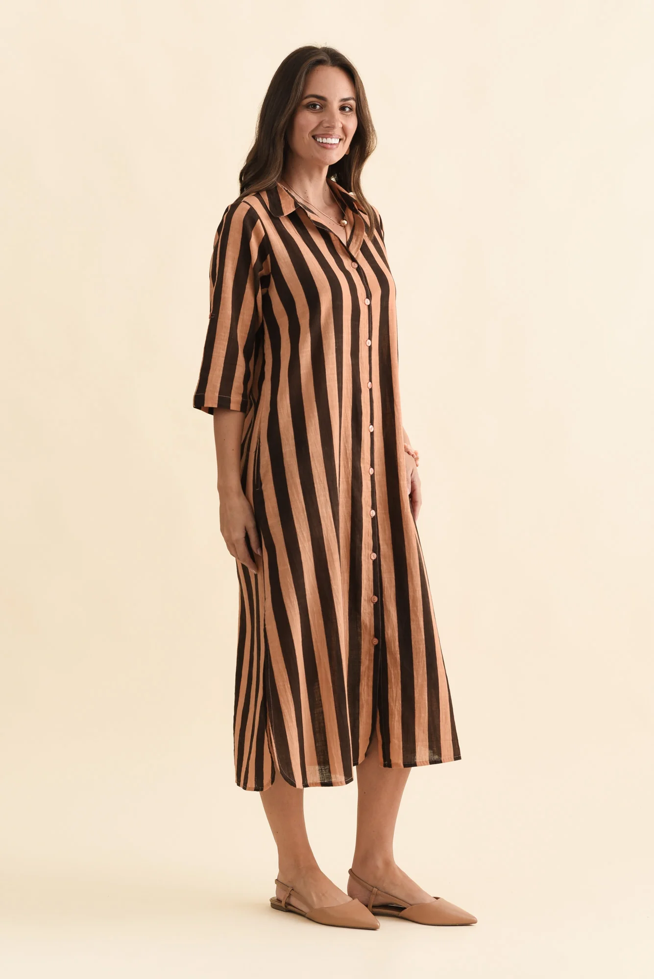 Tricia Chocolate Stripe Cotton Shirt Dress - Image 4