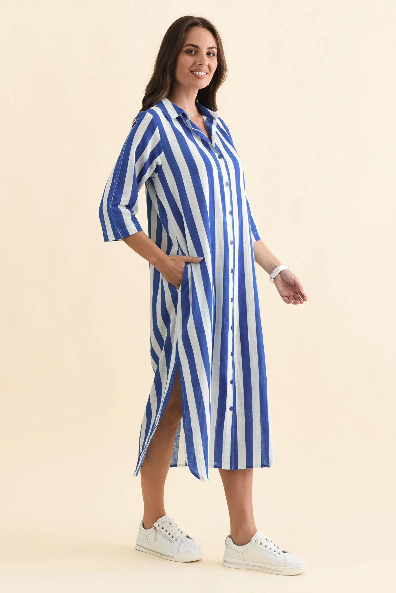 Tricia Cobalt Stripe Cotton Shirt Dress - Image 3