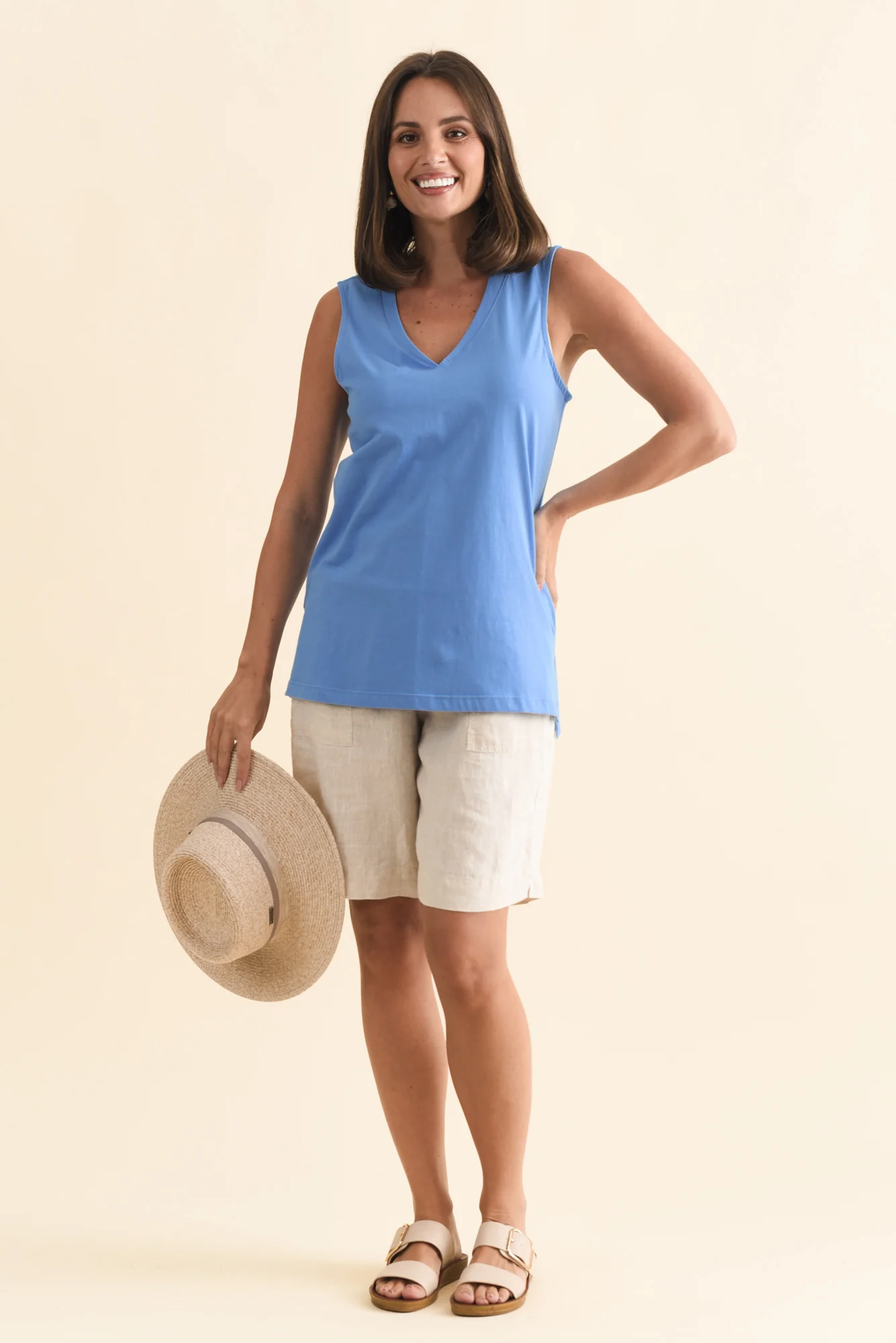 Trinity Blue Cotton V Neck Tank - Image 3