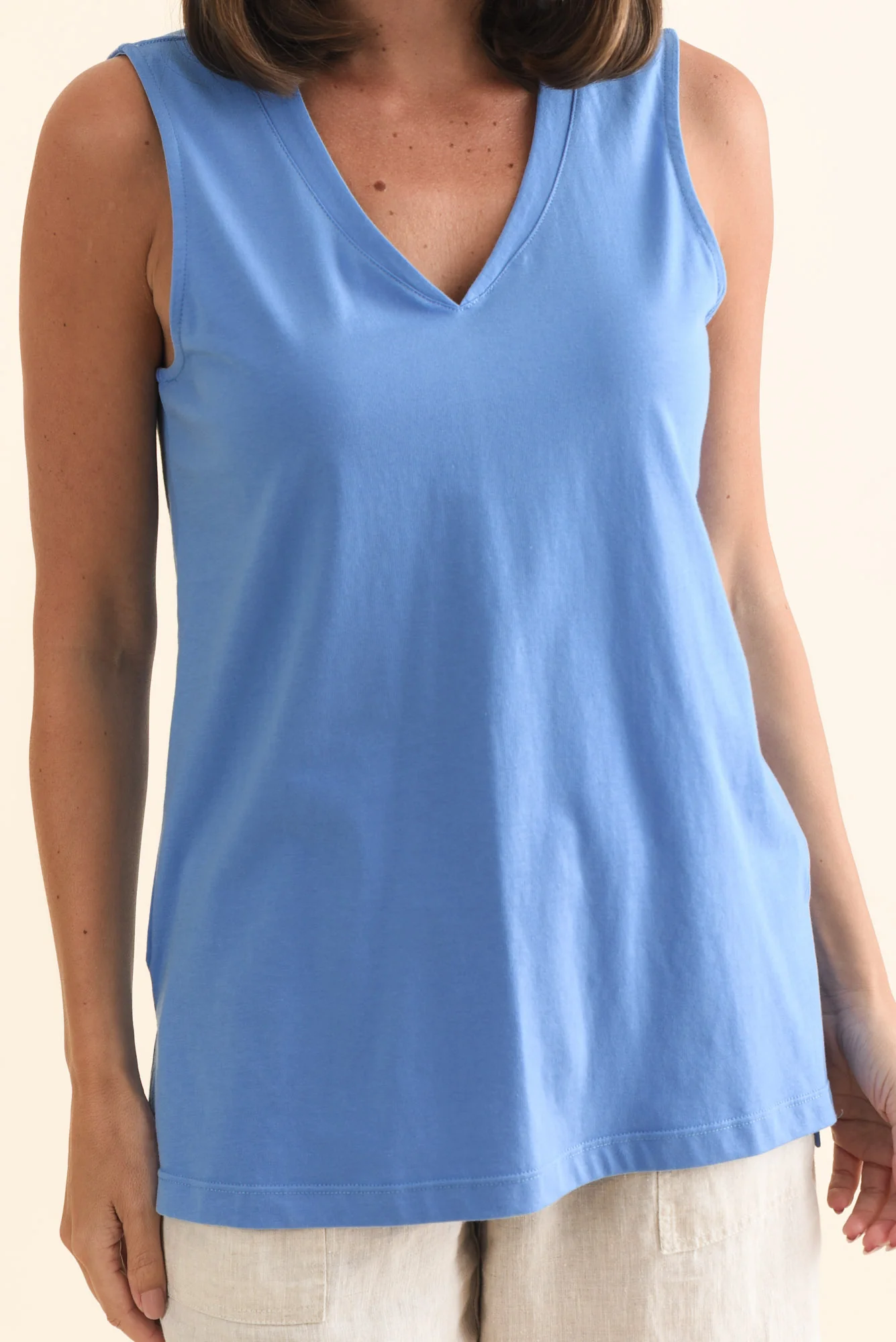 Trinity Blue Cotton V Neck Tank - Image 6