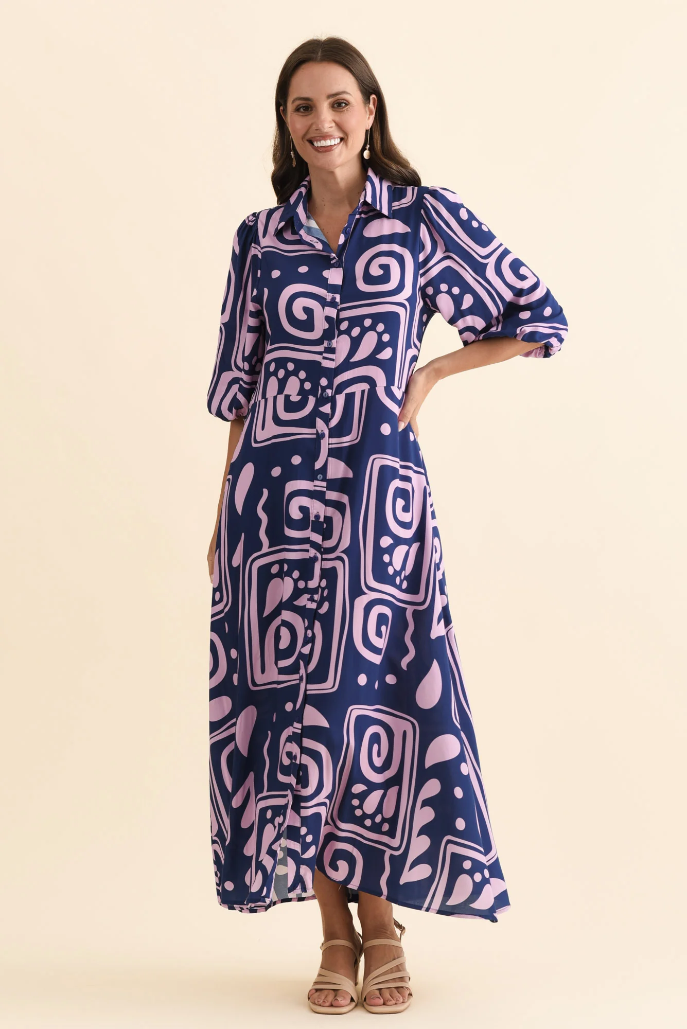 Trinity Navy Abstract Tie Dress - Image 2