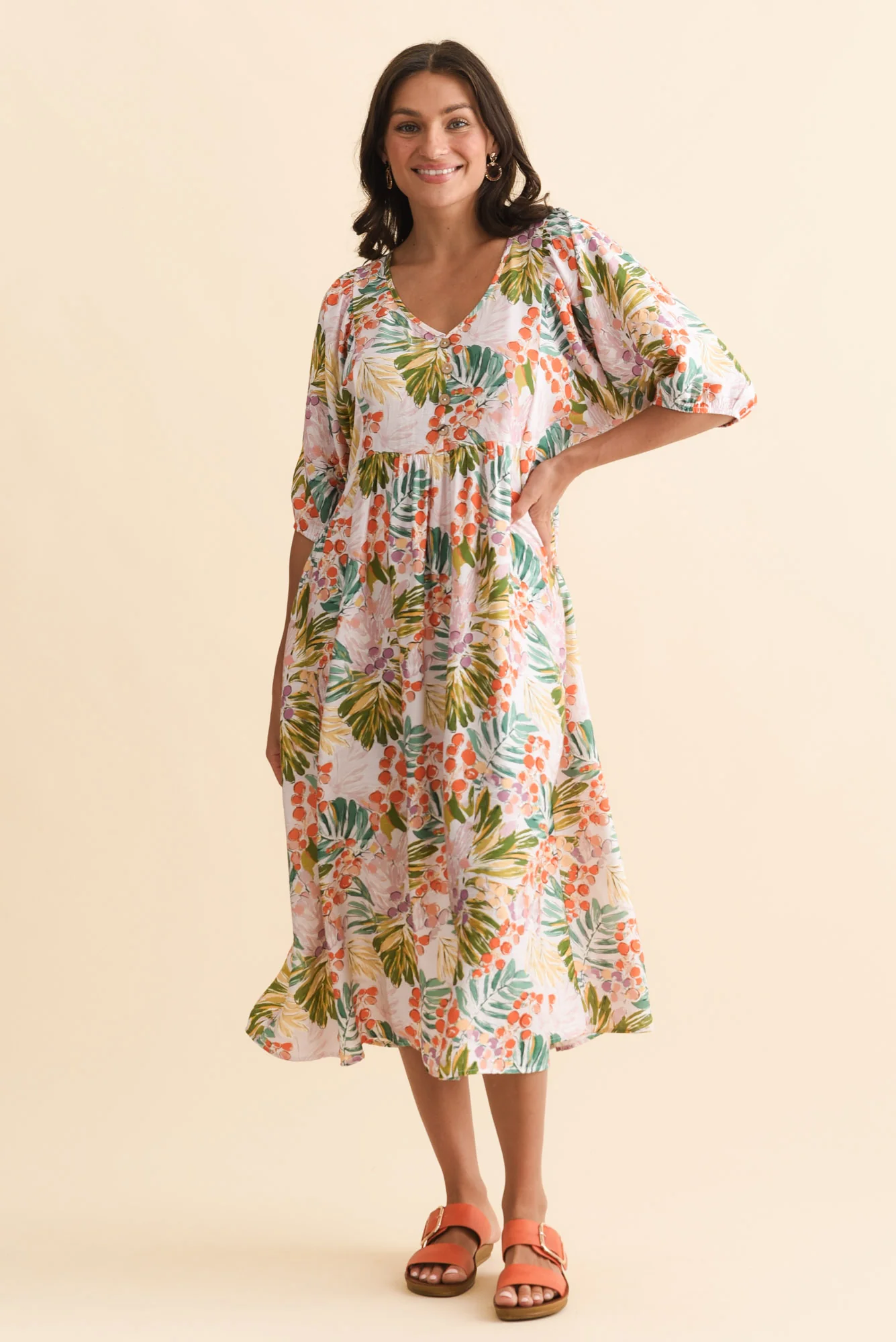Troyanne Pink Jungle Midi Dress - Image 2
