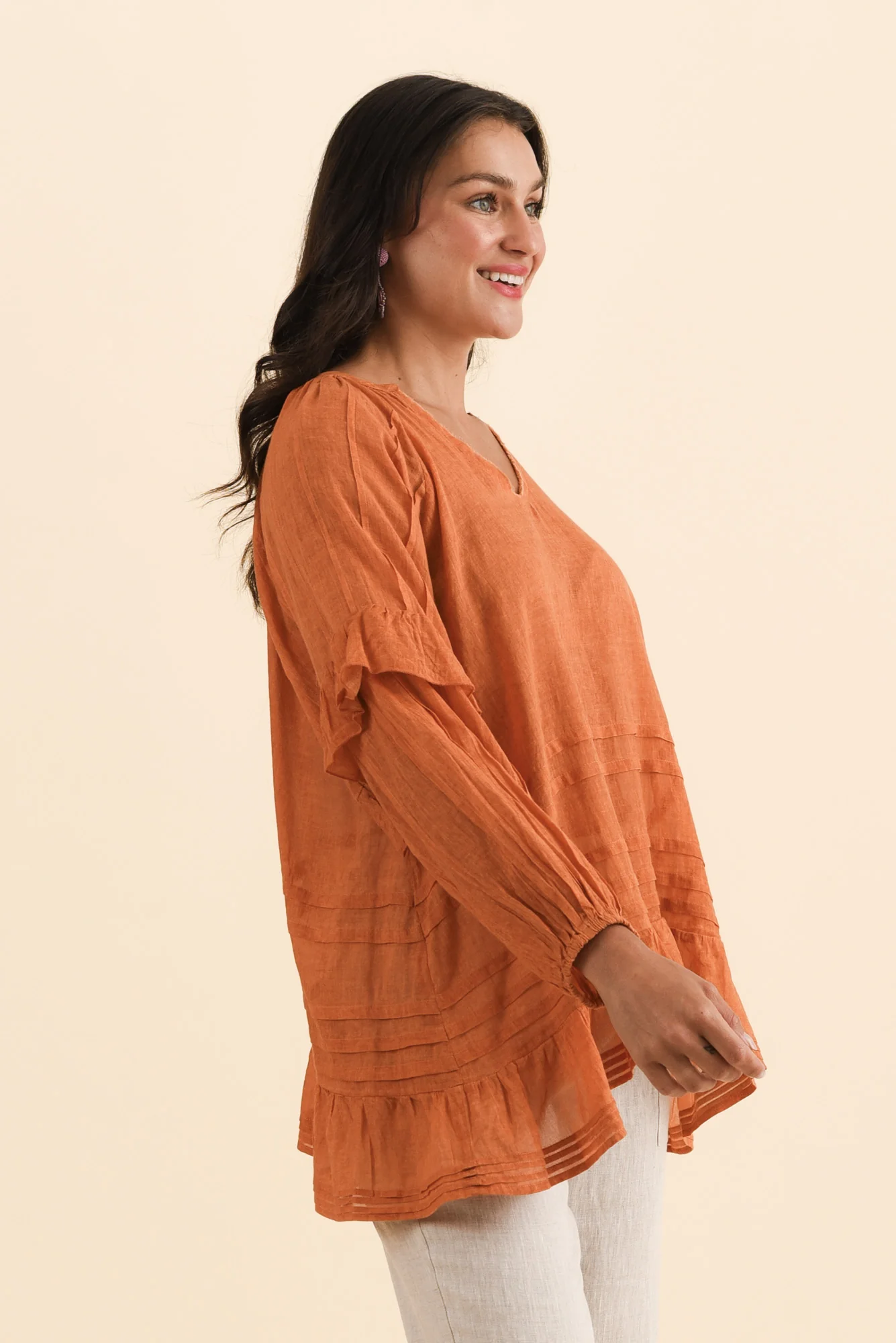 Valencia Orange Cotton Frill Top - Image 3