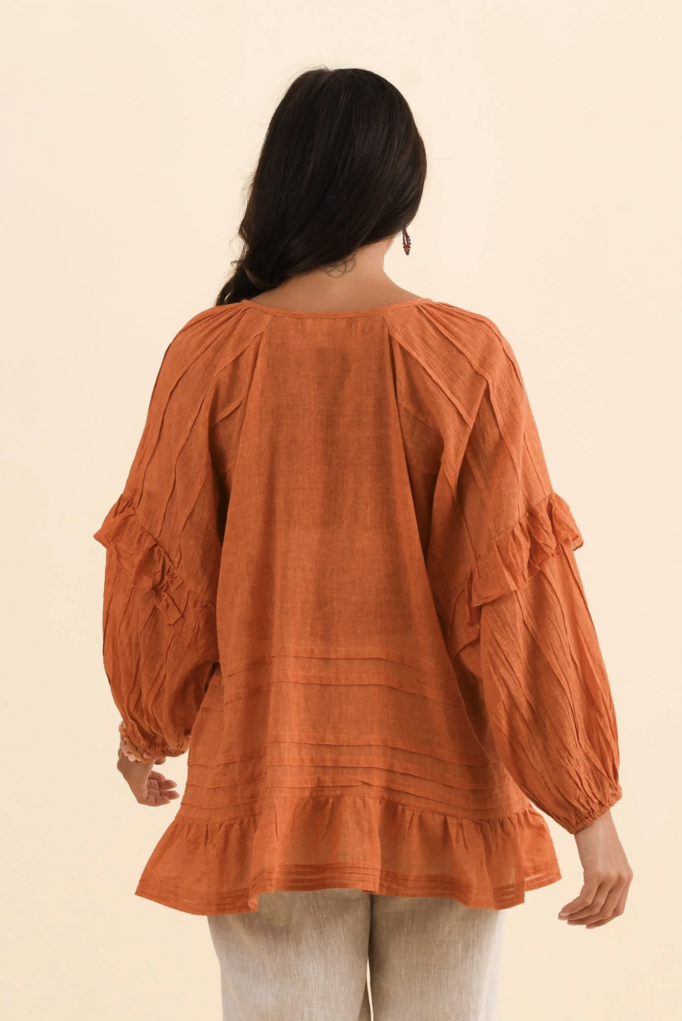 Valencia Orange Cotton Frill Top - Image 4