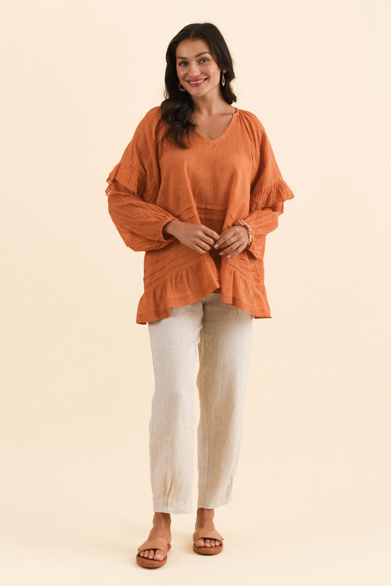 Valencia Orange Cotton Frill Top - Image 6
