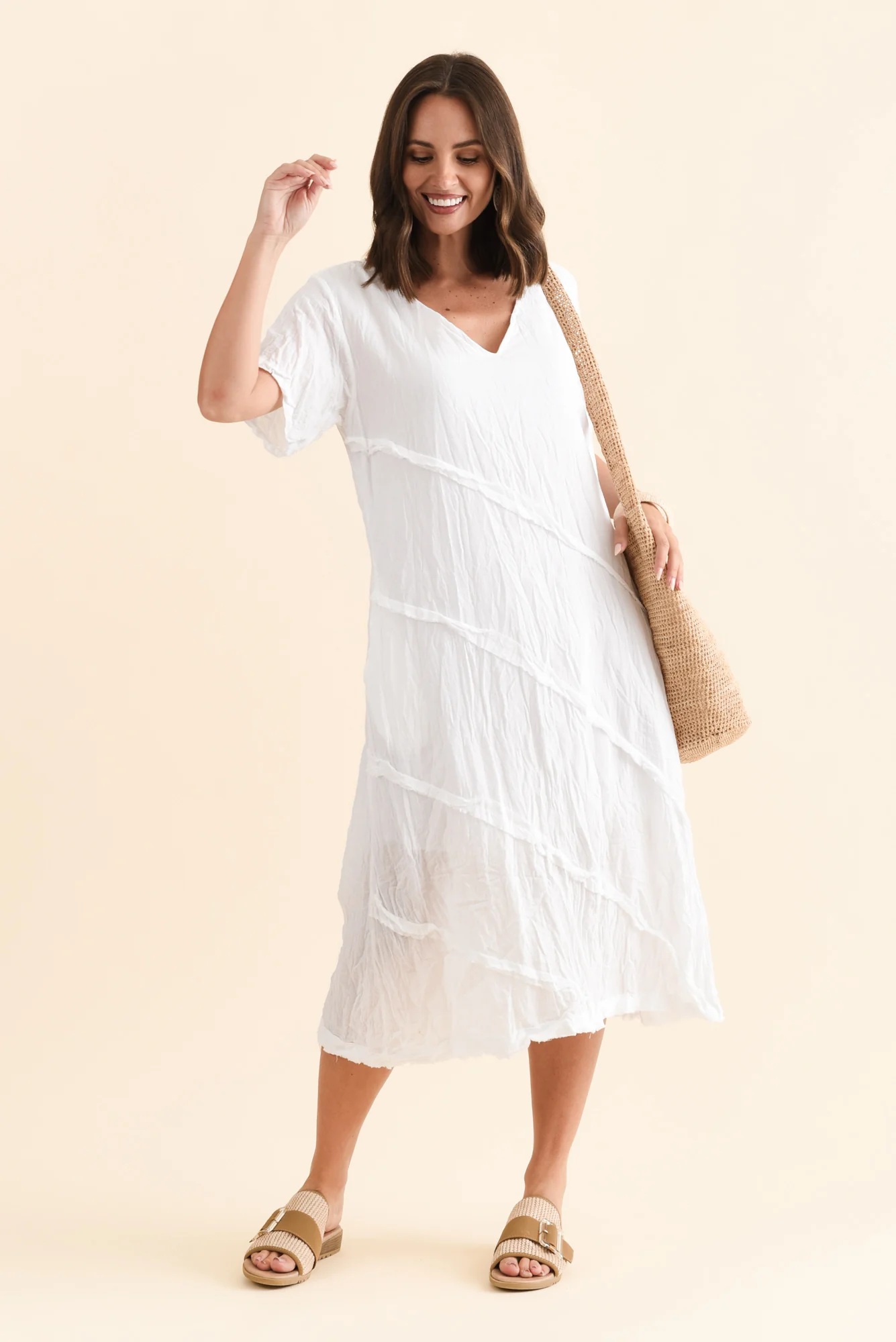 Vanessa White Diagonal Seam Dress
