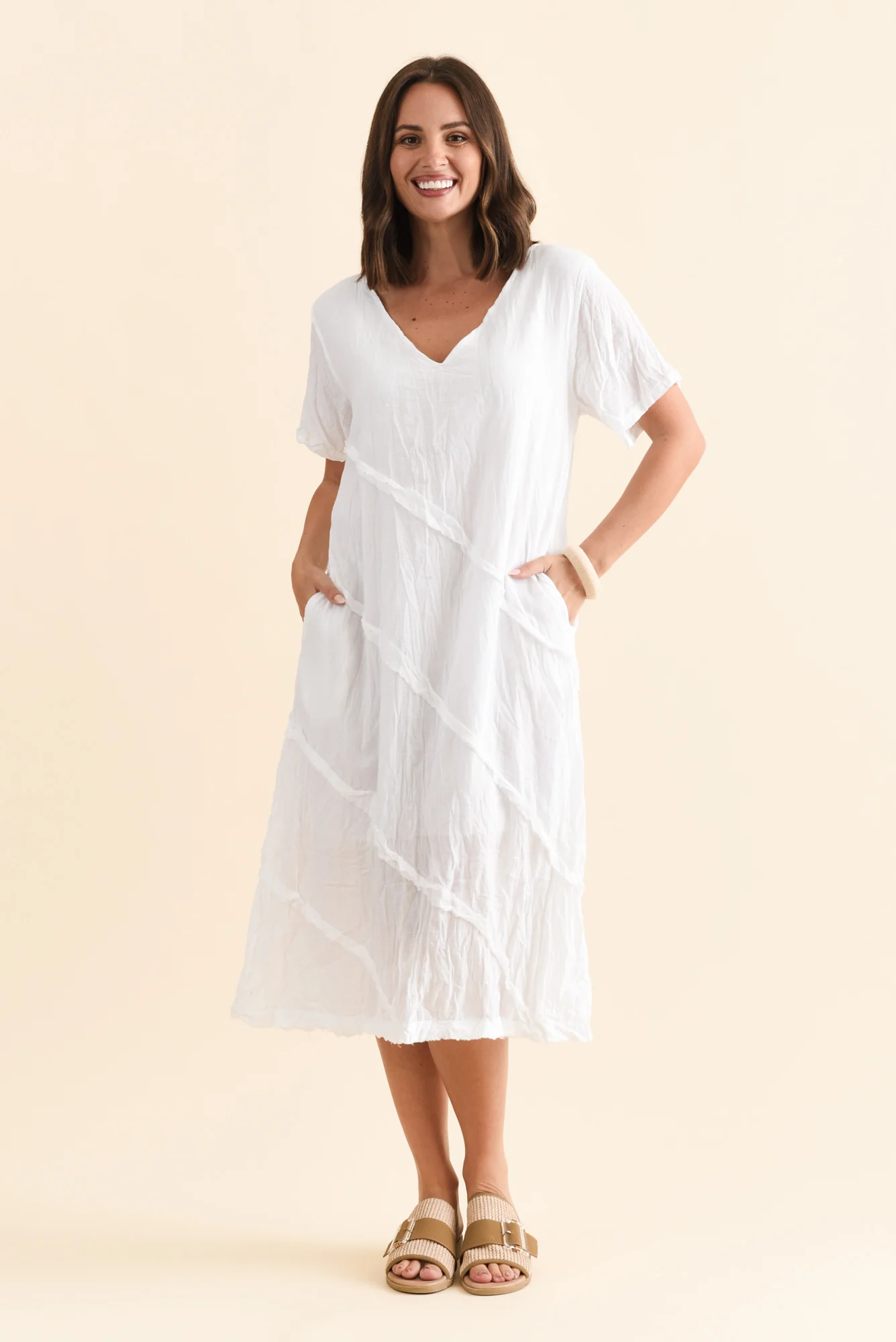 Vanessa White Diagonal Seam Dress - Image 6