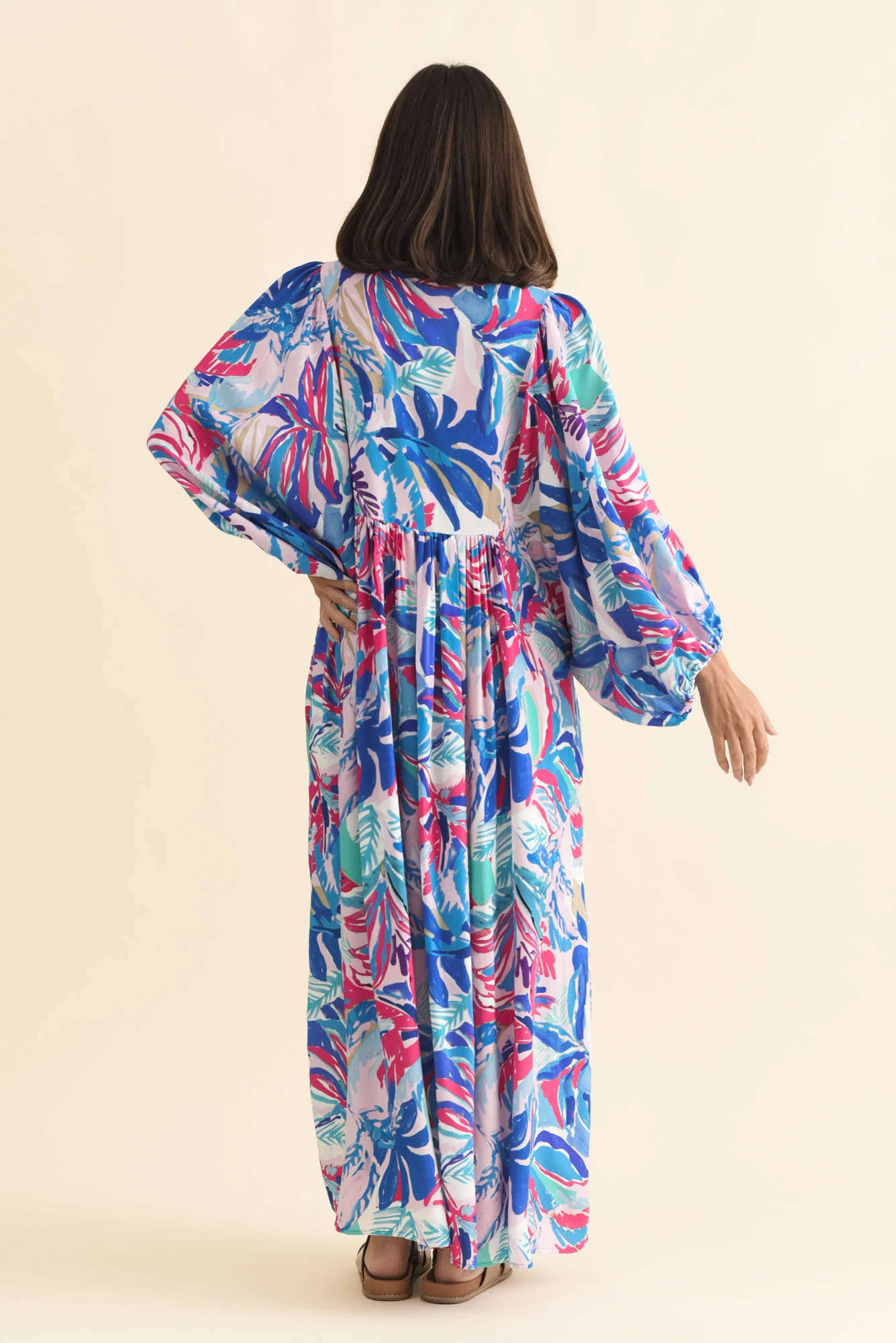 Verona Indigo Leaf Puff Sleeve Dress - Image 4