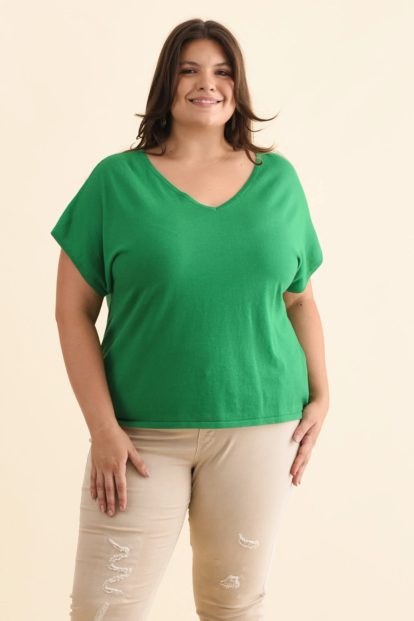 Via Green Cotton V Neck Knit Top - Image 7