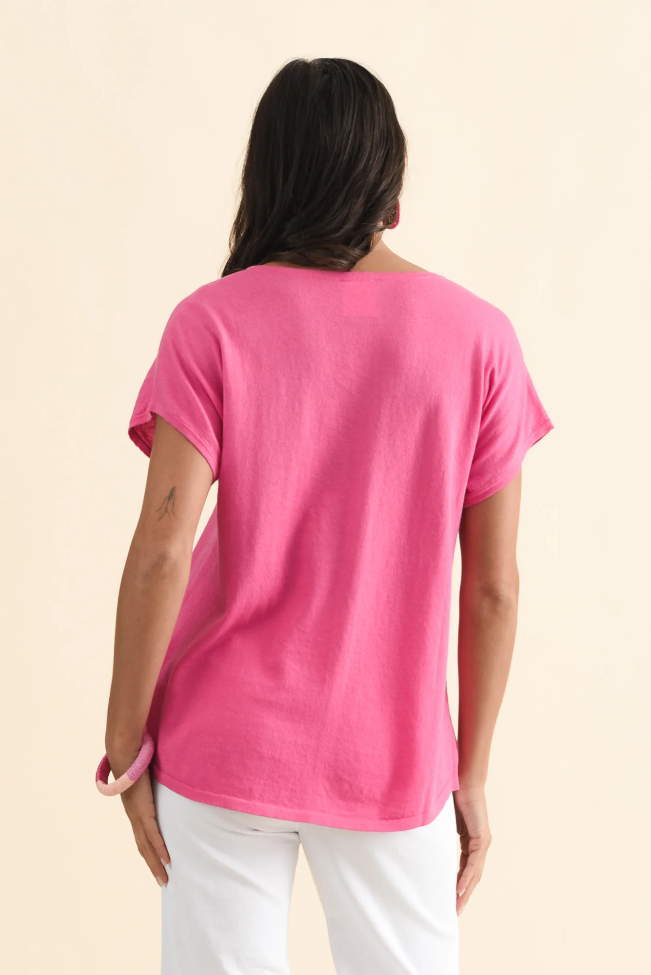 Via Hot Pink Cotton V Neck Knit Top - Image 4