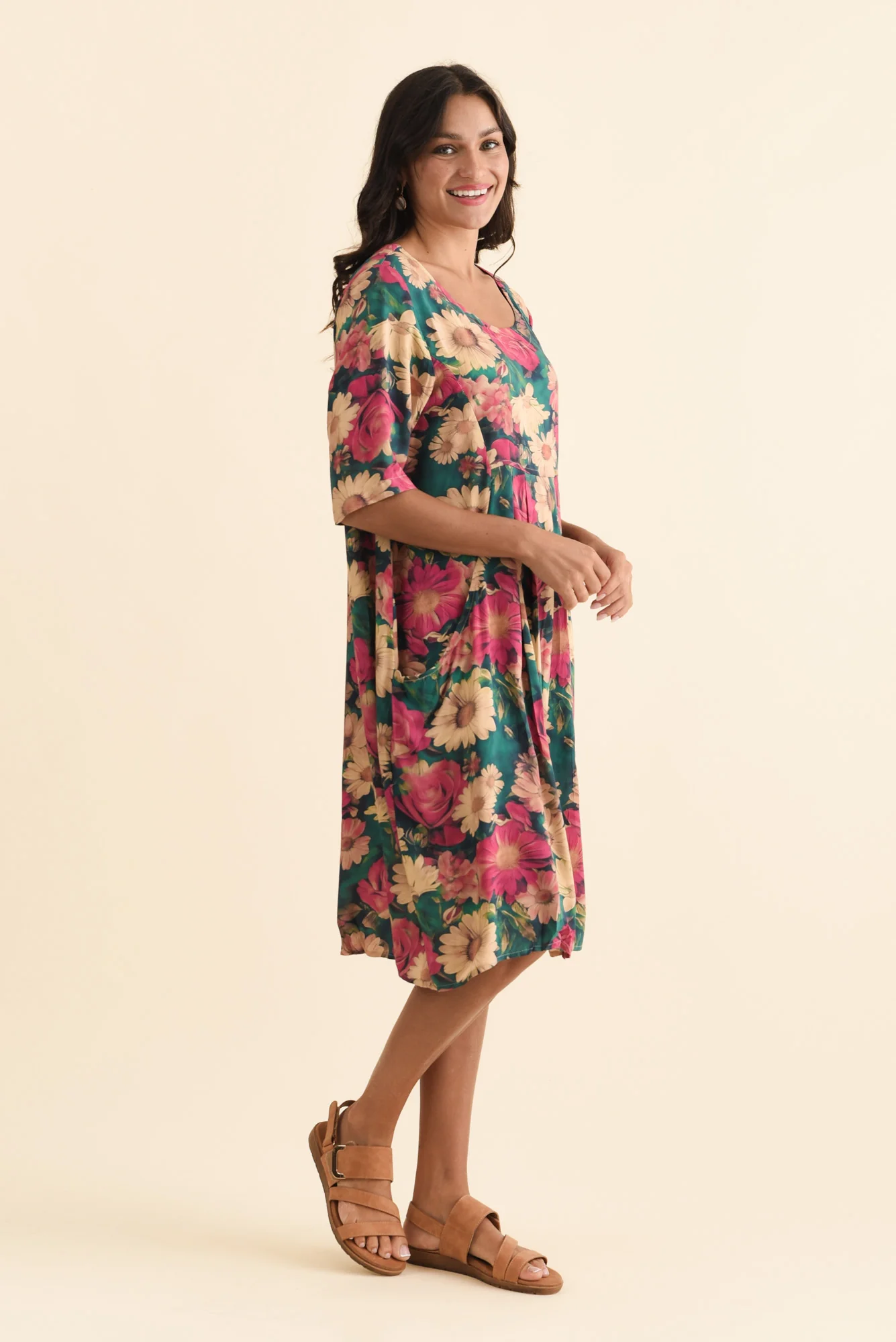 Vossi Orange Flower Pocket Dress - Image 3