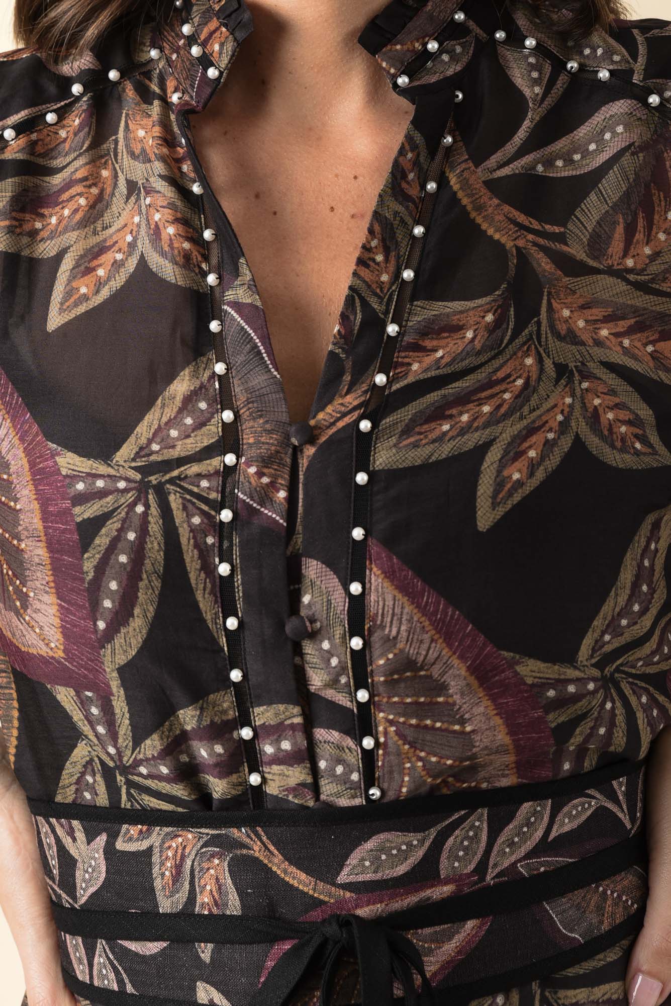 Wanderlust Dark Tropique Cotton Silk Pearl Dress - Image 5