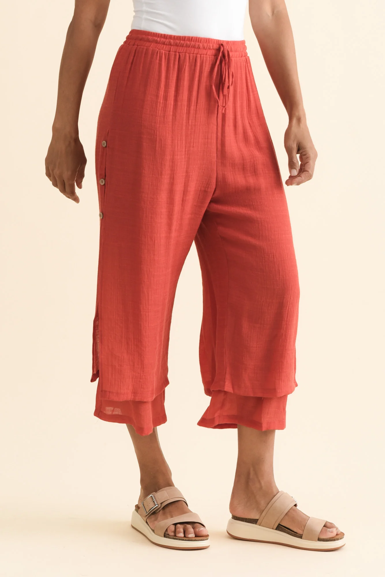 Watson Rust Cotton Blend Layered Pants - Image 3