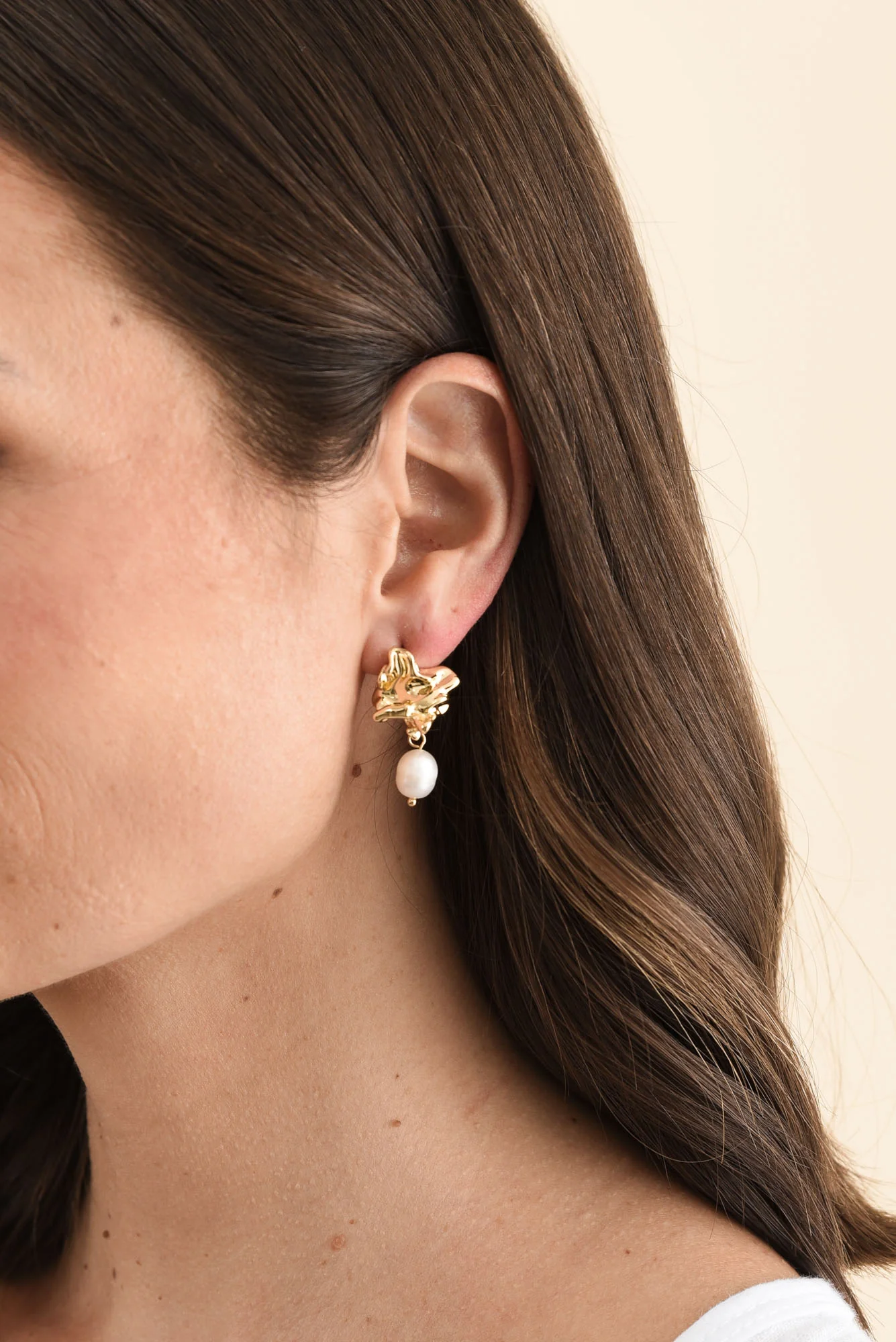 Waverly Gold Pearl Drop Earrings - Image 2