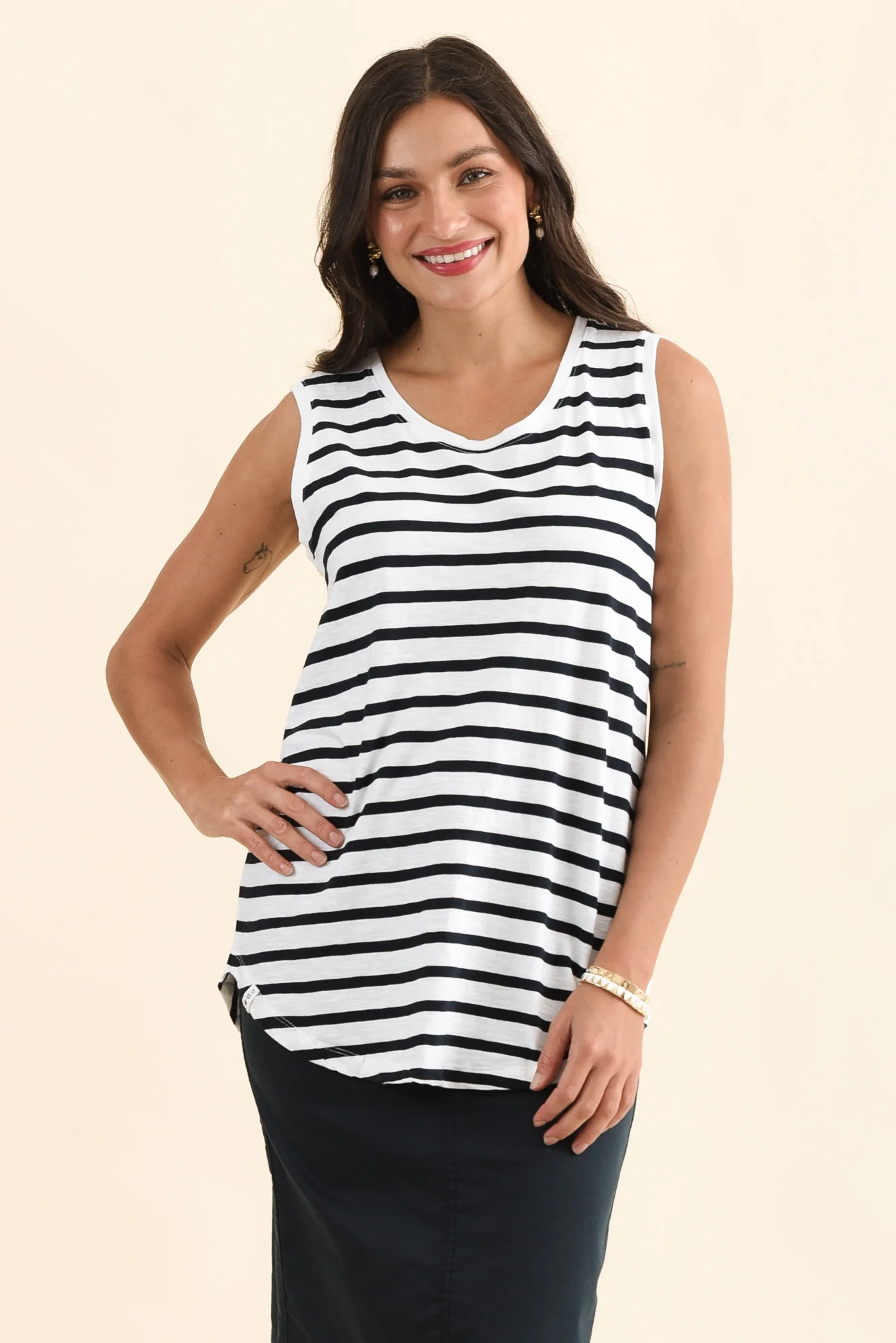 White Stripe Cotton Scoop Tank