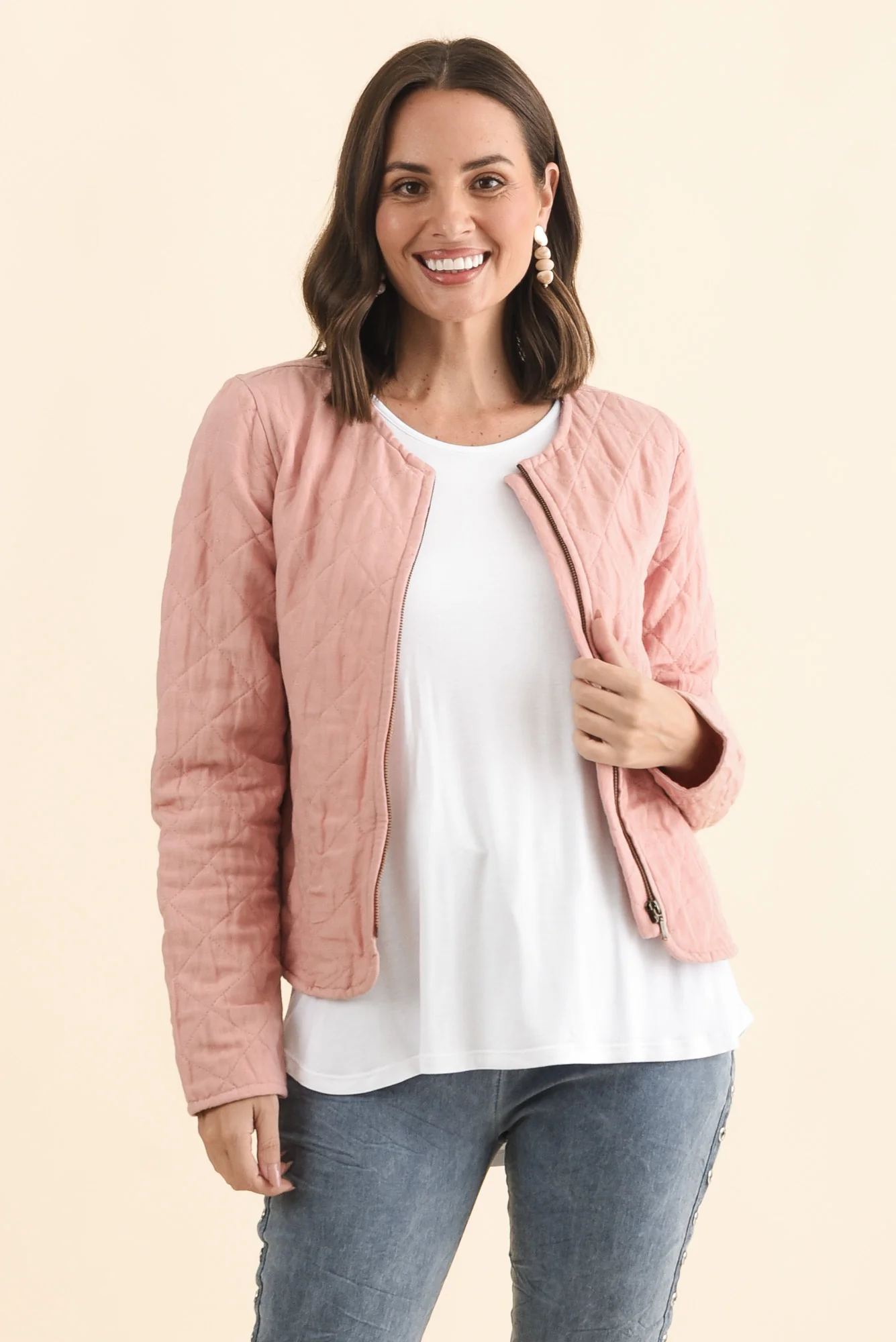 Whittaker Pink Quilted Linen Blend Jacket