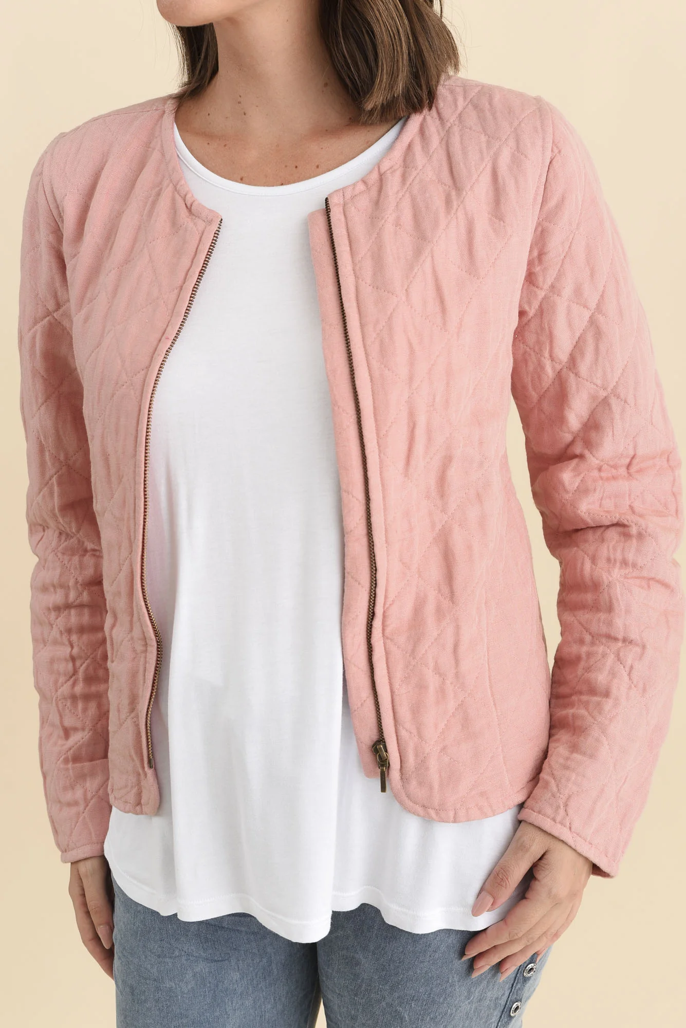 Whittaker Pink Quilted Linen Blend Jacket - Image 5