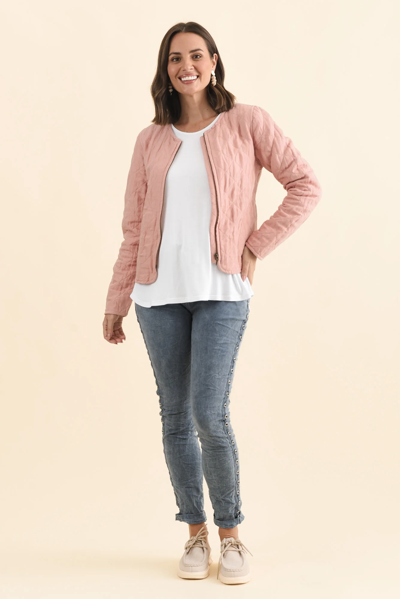 Whittaker Pink Quilted Linen Blend Jacket - Image 6