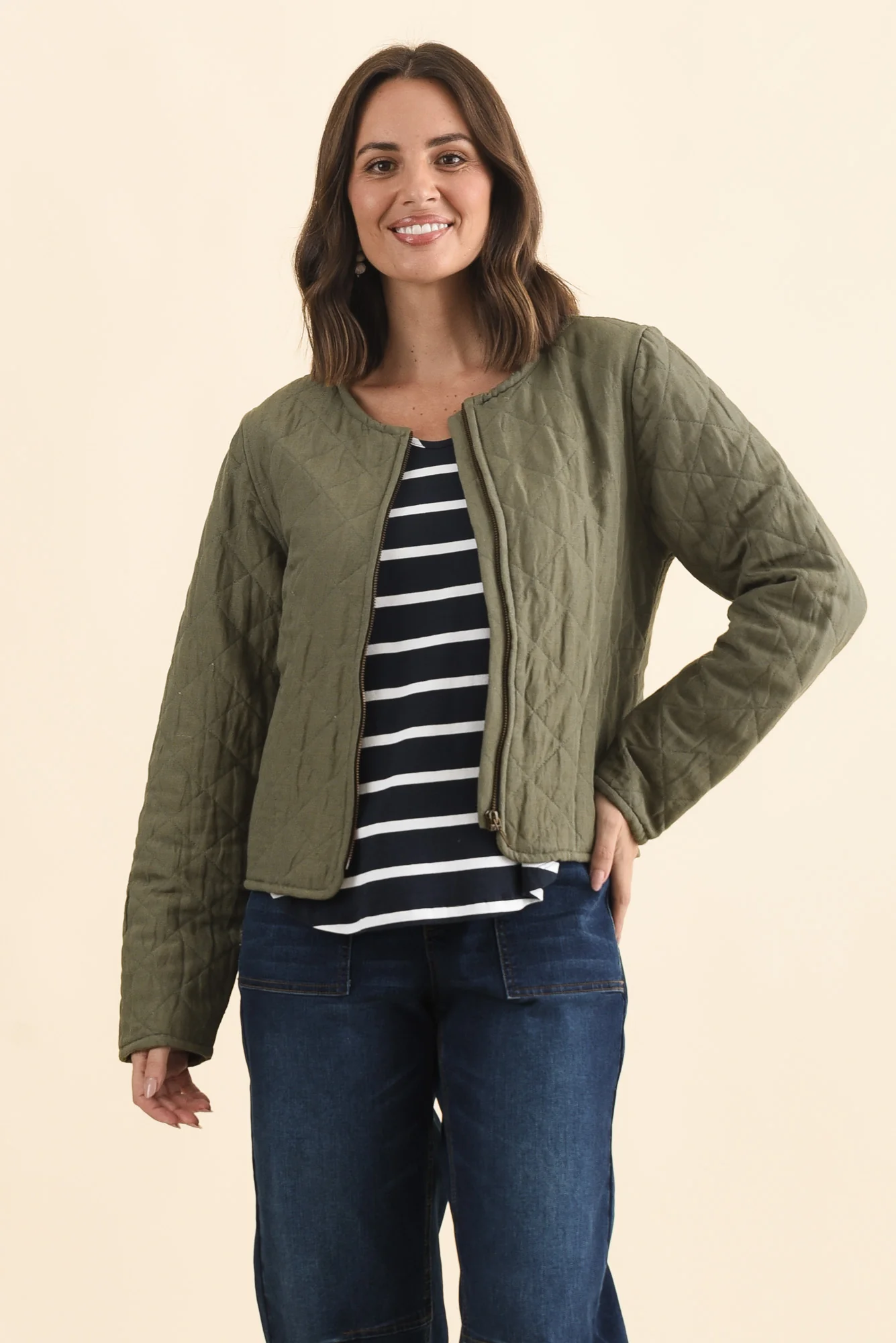 Whittaker Sage Quilted Linen Blend Jacket