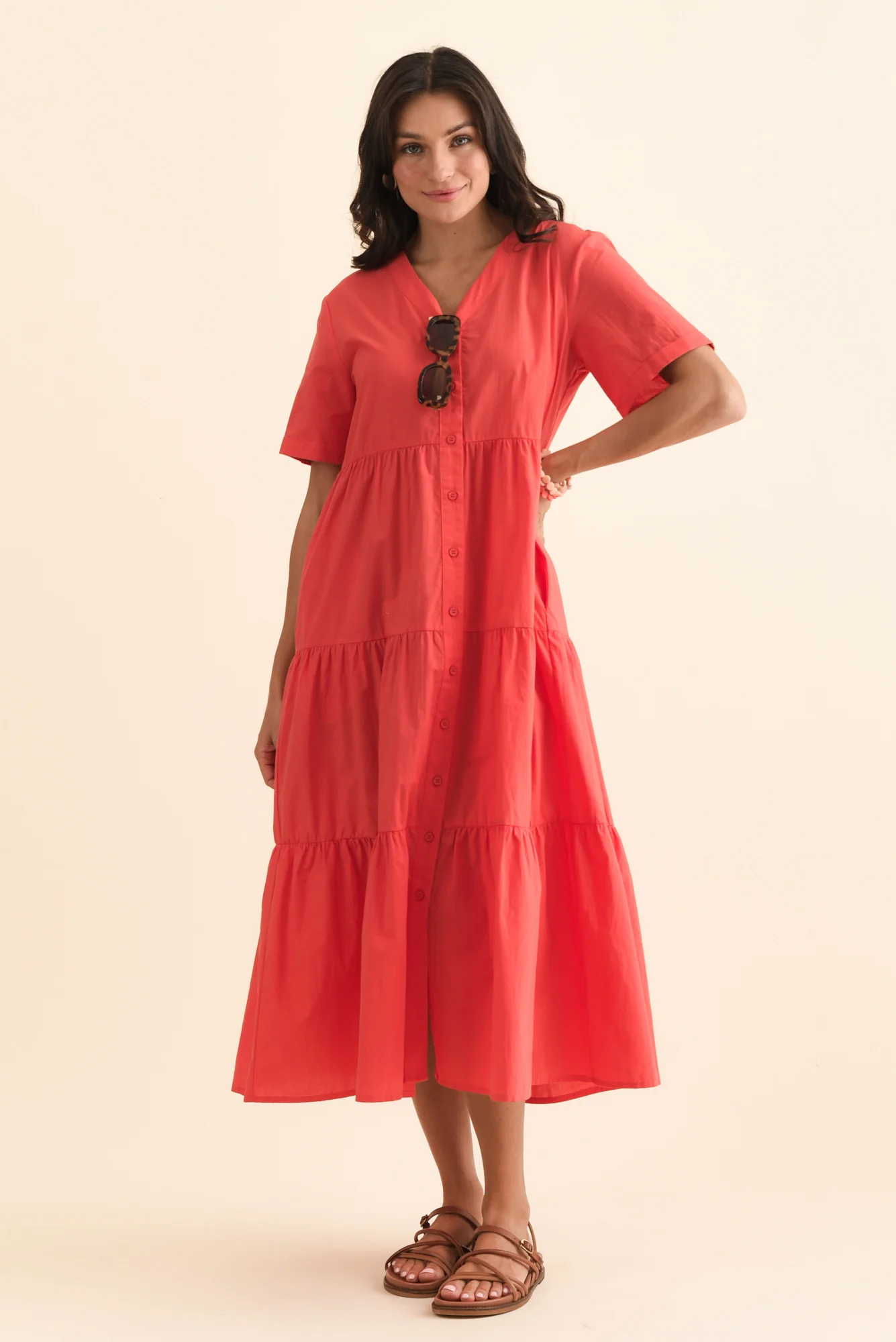 Winona Red Cotton Button Dress - Image 2