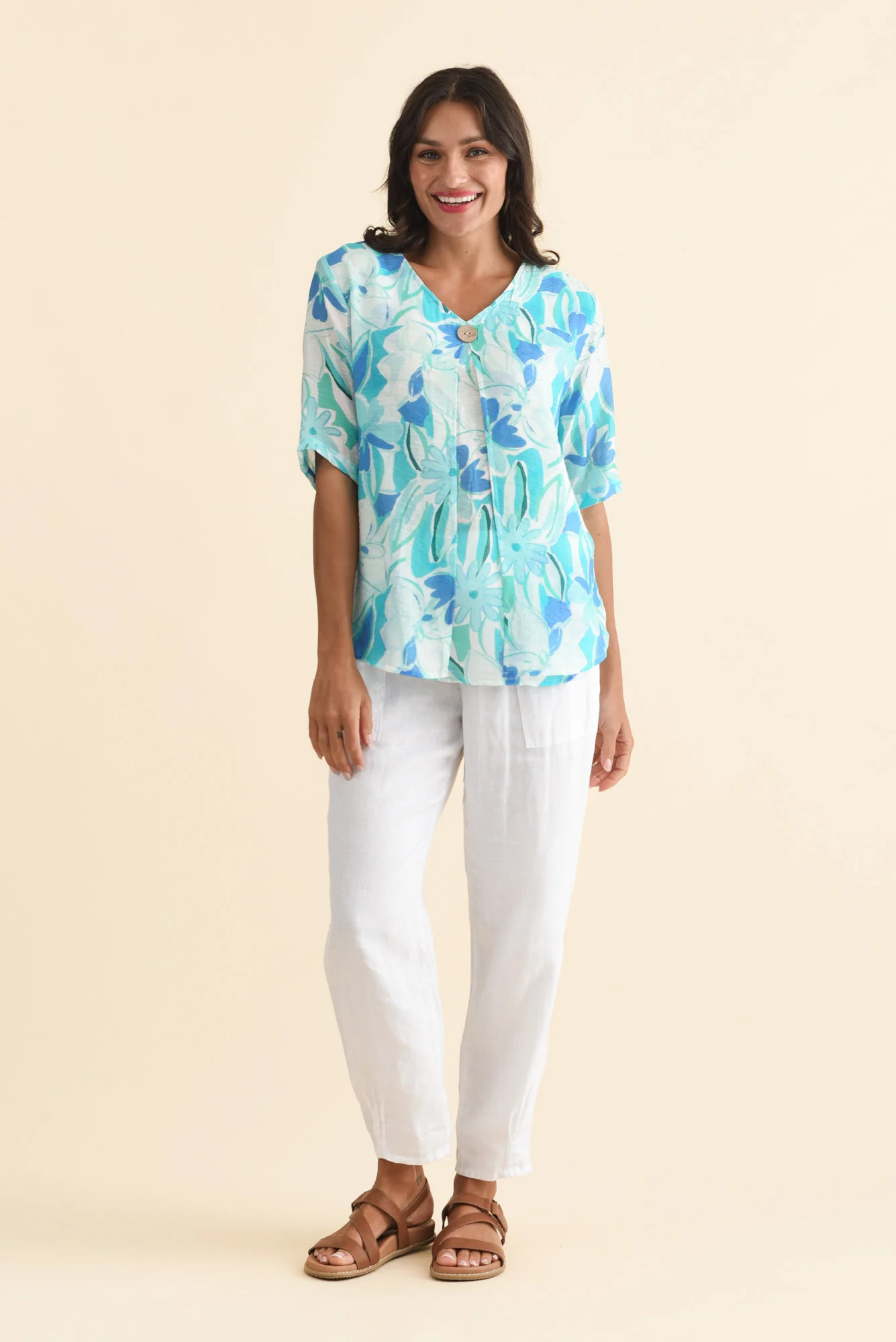 Yasmin Blue Floral Layered Button Top - Image 7