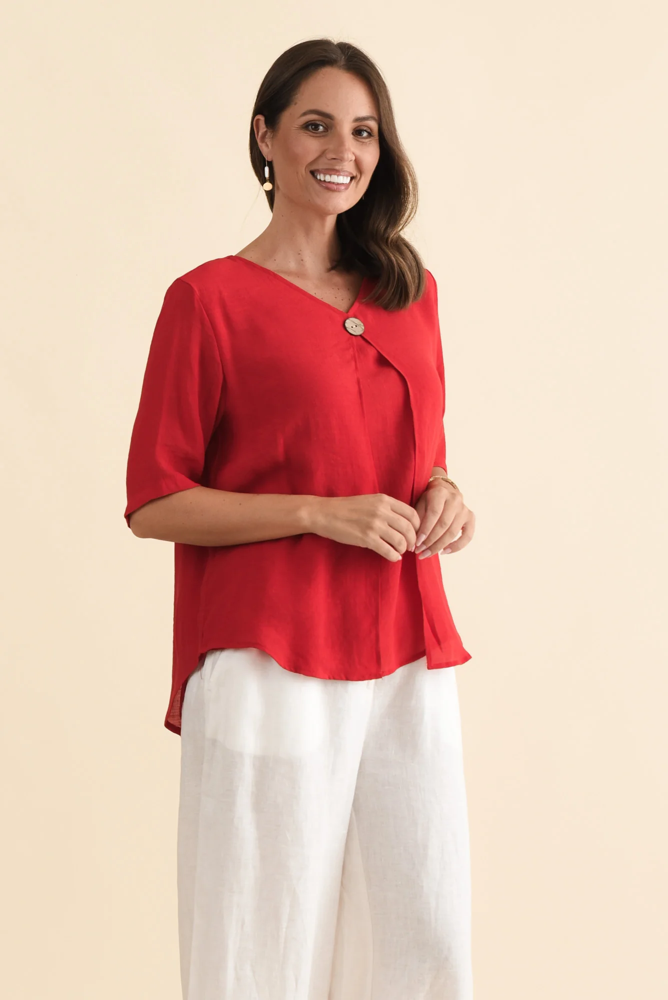 Yasmin Red Layered Button Top - Image 3