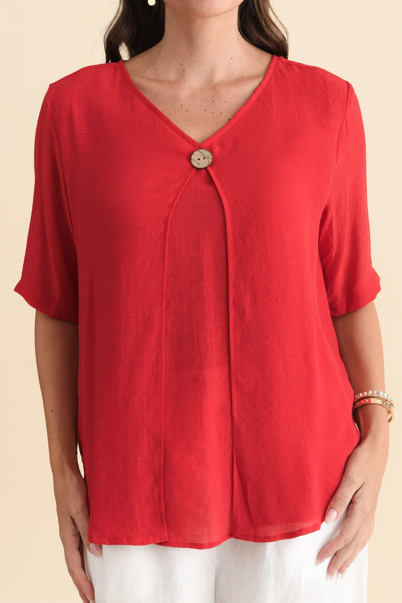 Yasmin Red Layered Button Top - Image 5