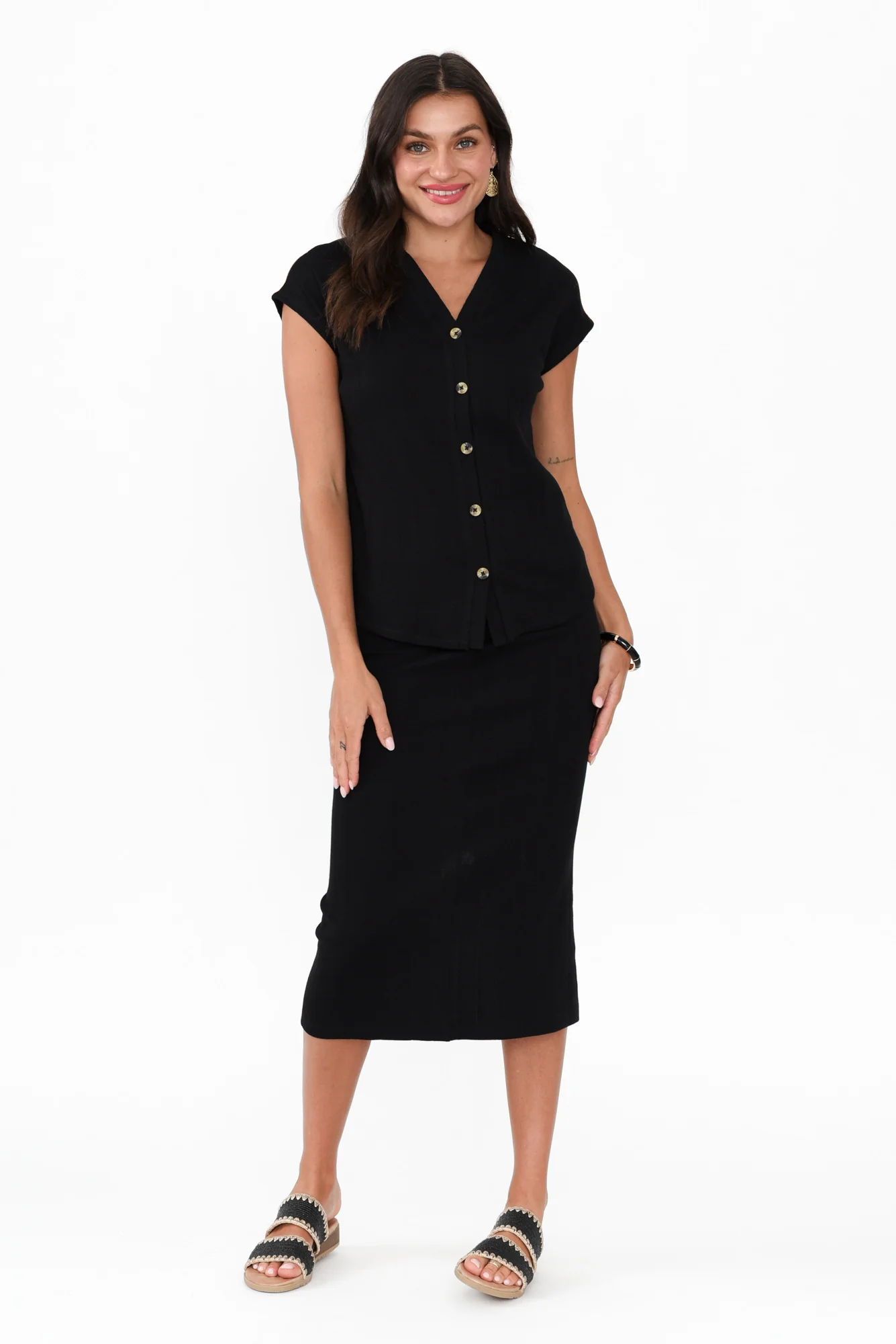 Yuki Black Cotton Blend Ribbed Skirt - Image 8