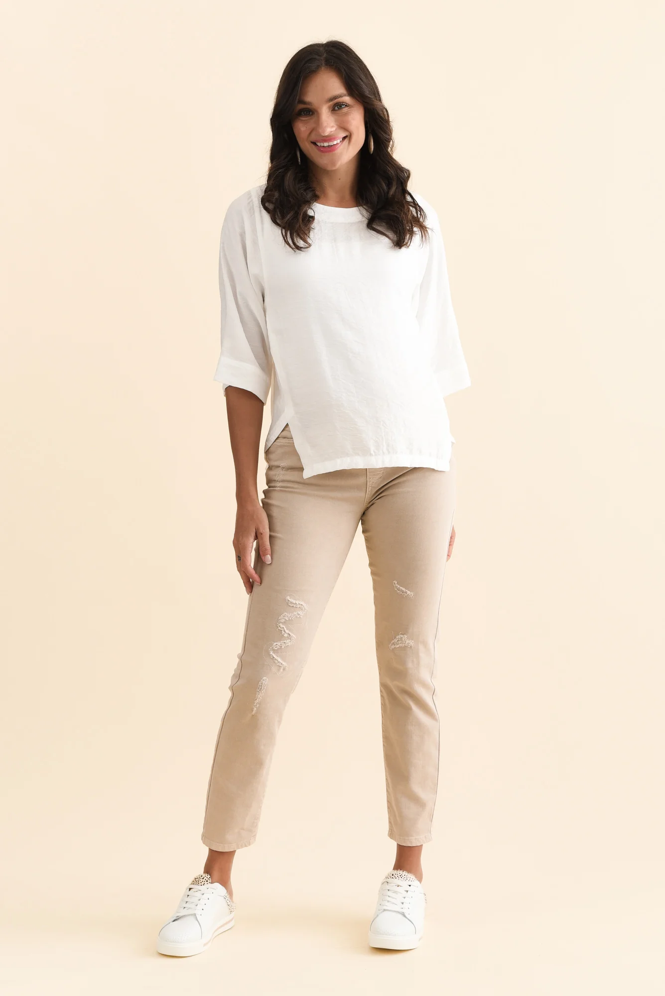 Zadie Distressed Beige Stretch Jeans - Image 8