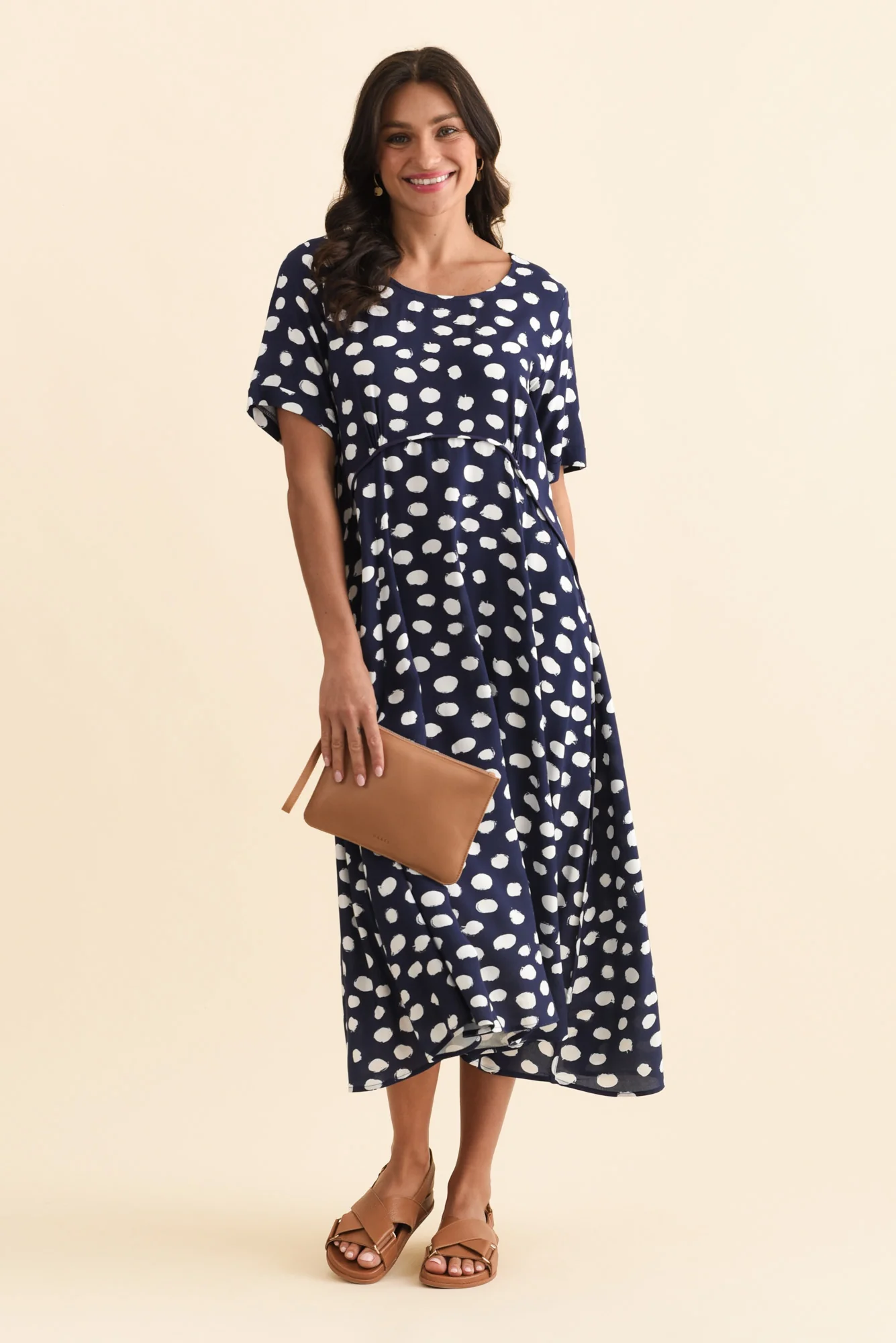 Zaelia Navy Spot Crescent Dress