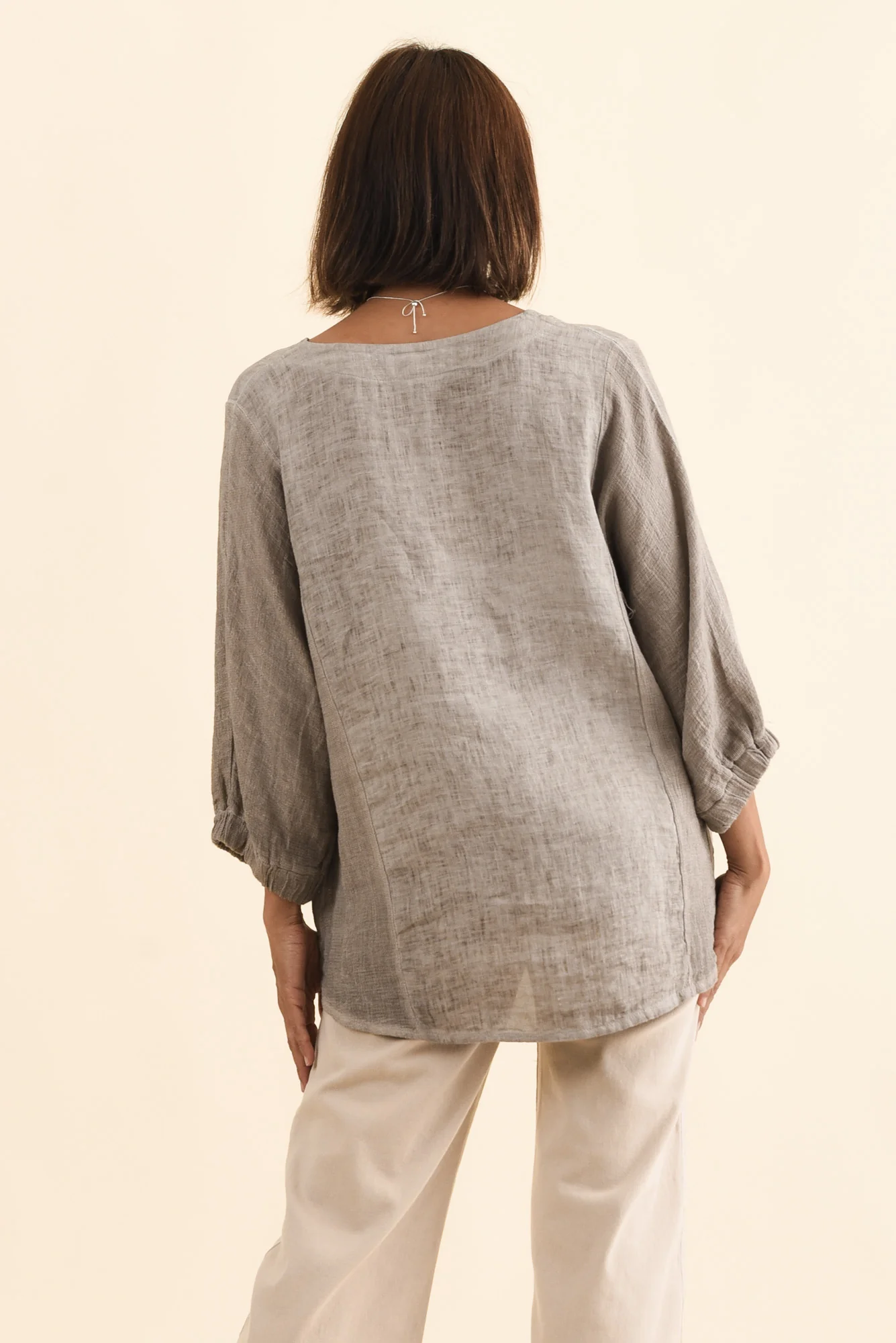 Ziola Taupe Linen Cotton Top - Image 4