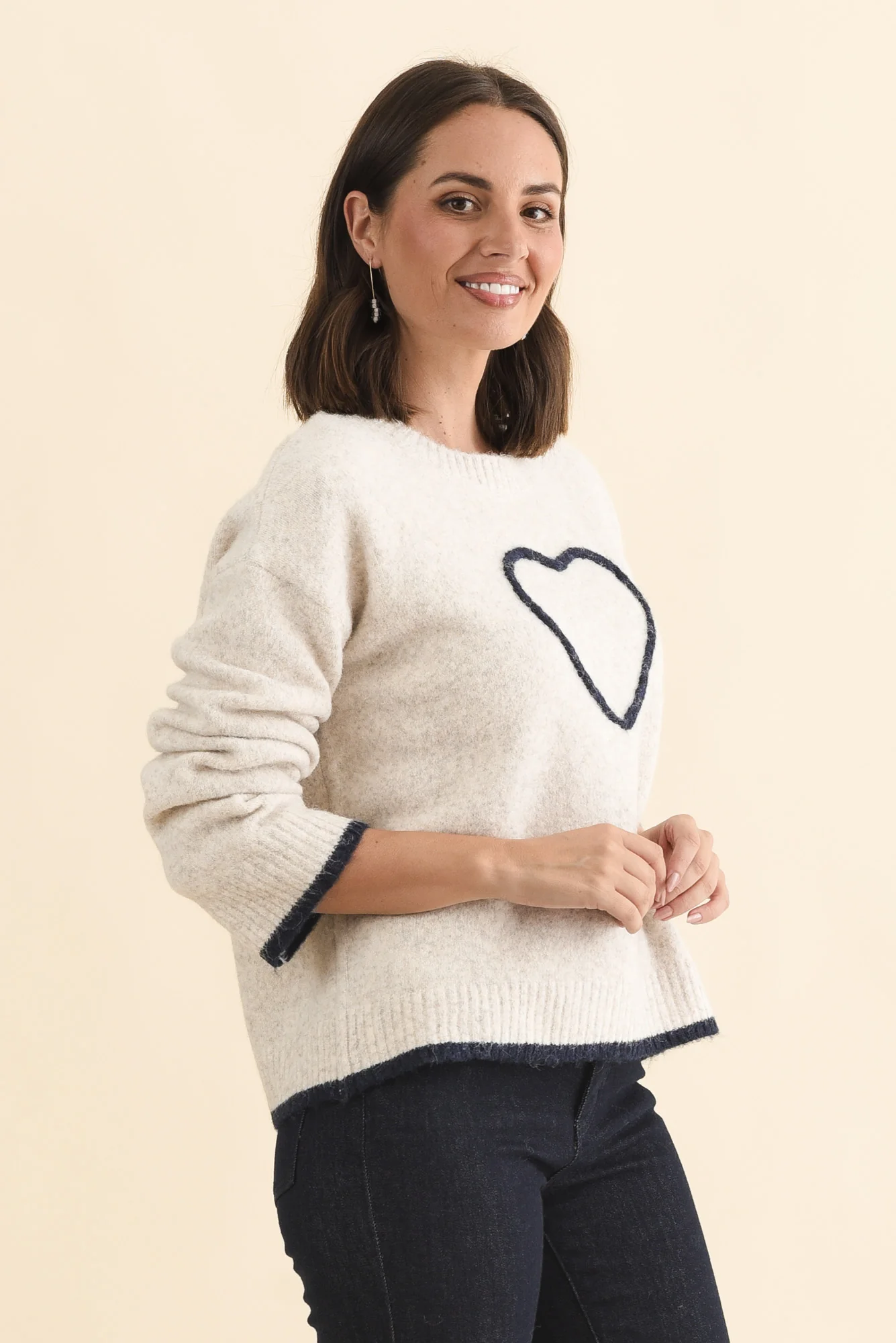 Zoe Beige Heart Knit Jumper - Image 3