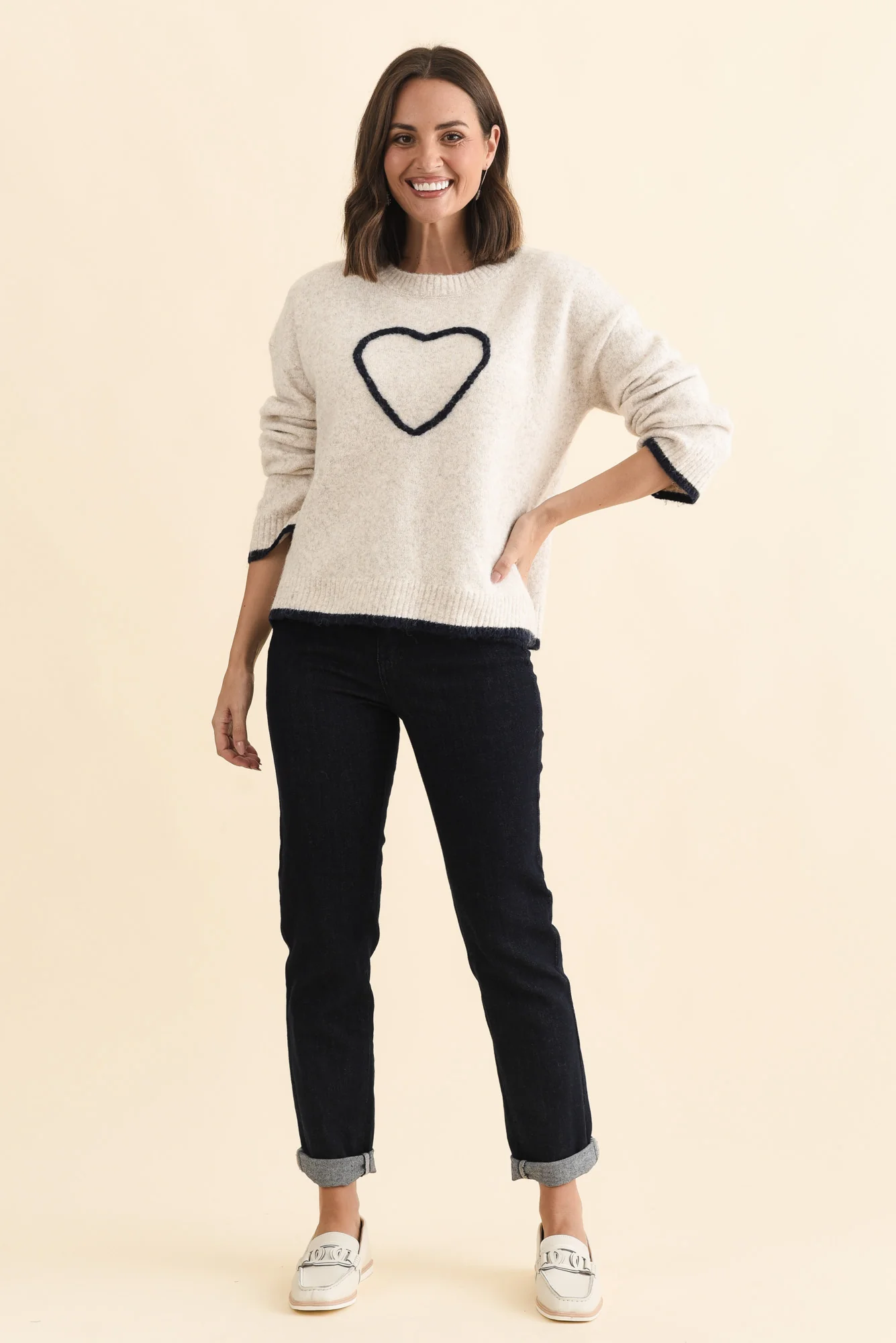 Zoe Beige Heart Knit Jumper - Image 6